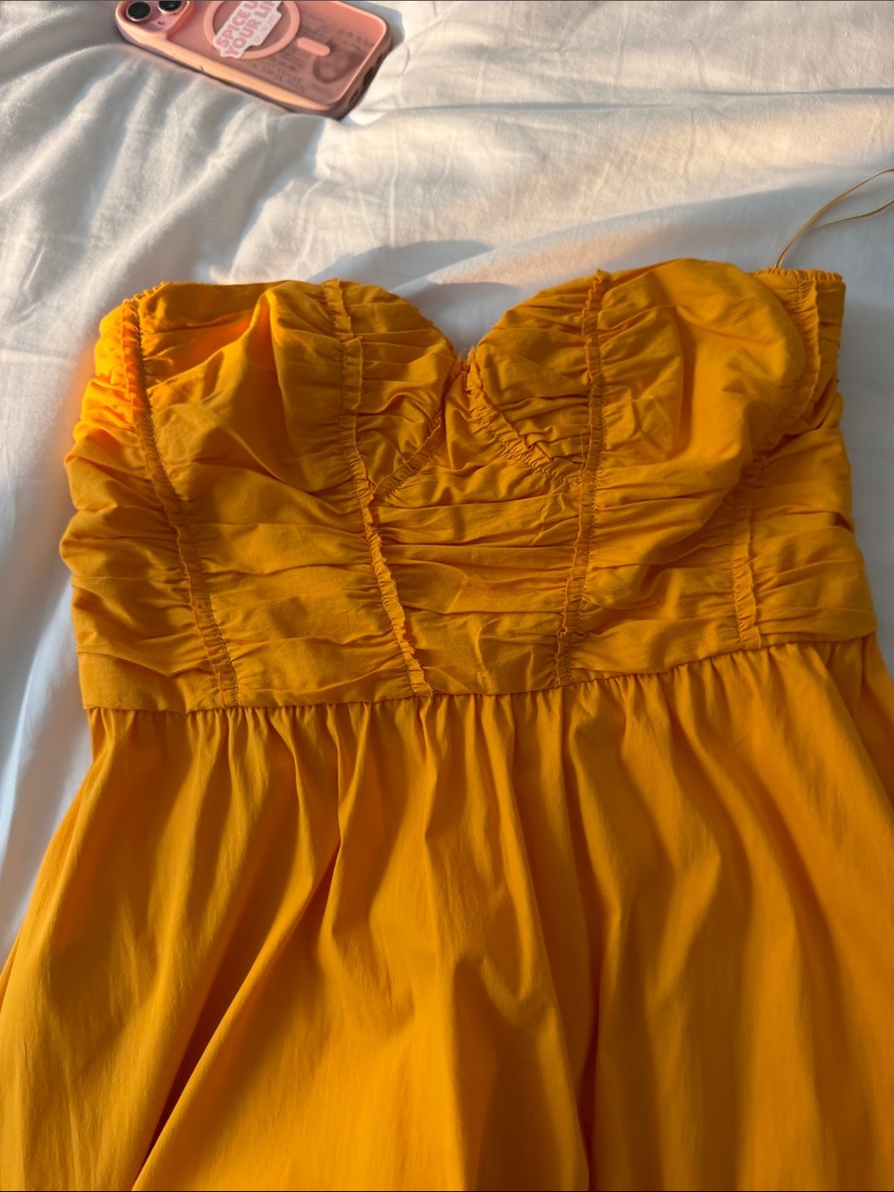 Mango Strapless Ruched Bust Dress in Mustard